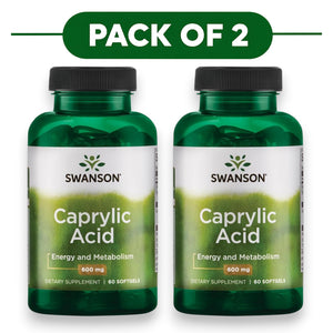 Swanson Caprylic Acid 600mg 60 Softgels Pack of 2