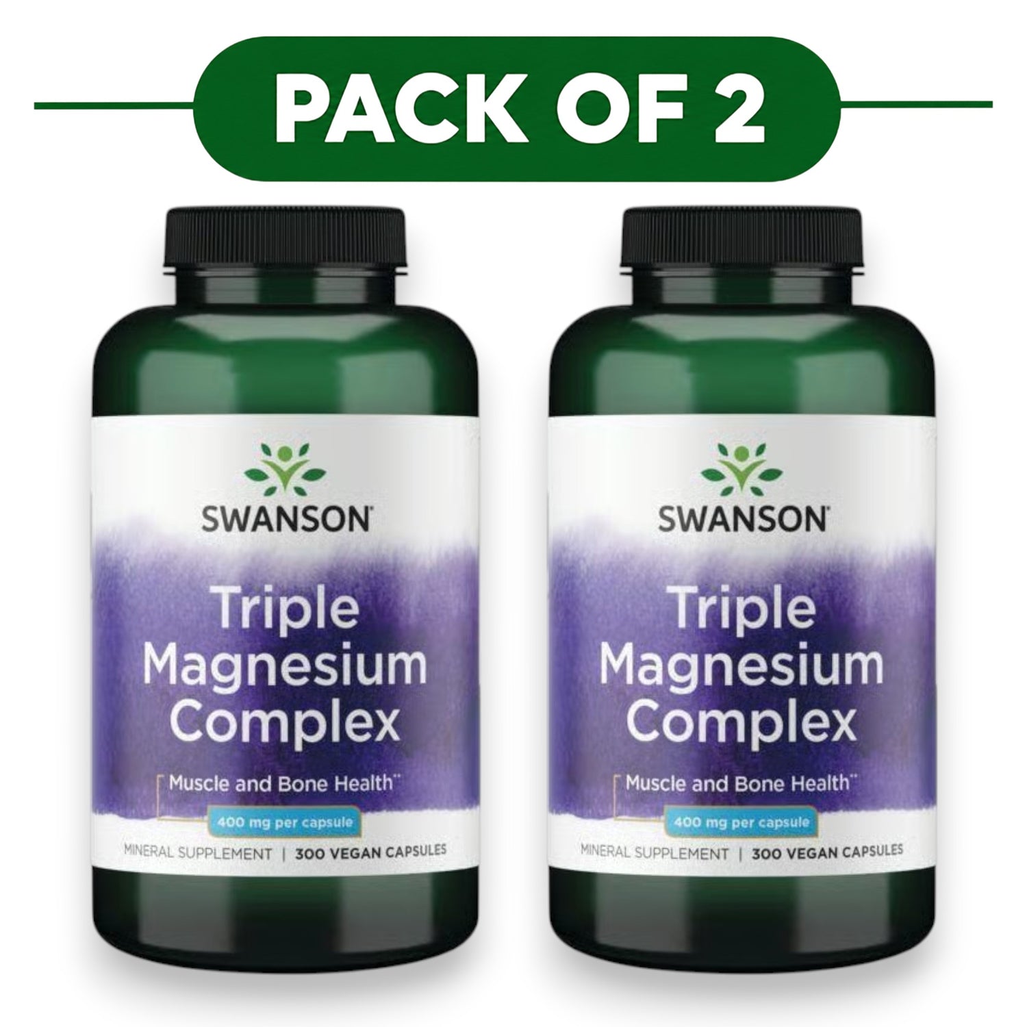 Swanson Triple Magnesium Complex 400mg 300 Vegan Capsules Pack of 2
