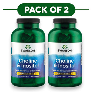 Swanson Choline 250mg & Inositol 250mg Supplement 250 Capsules Pack of 2