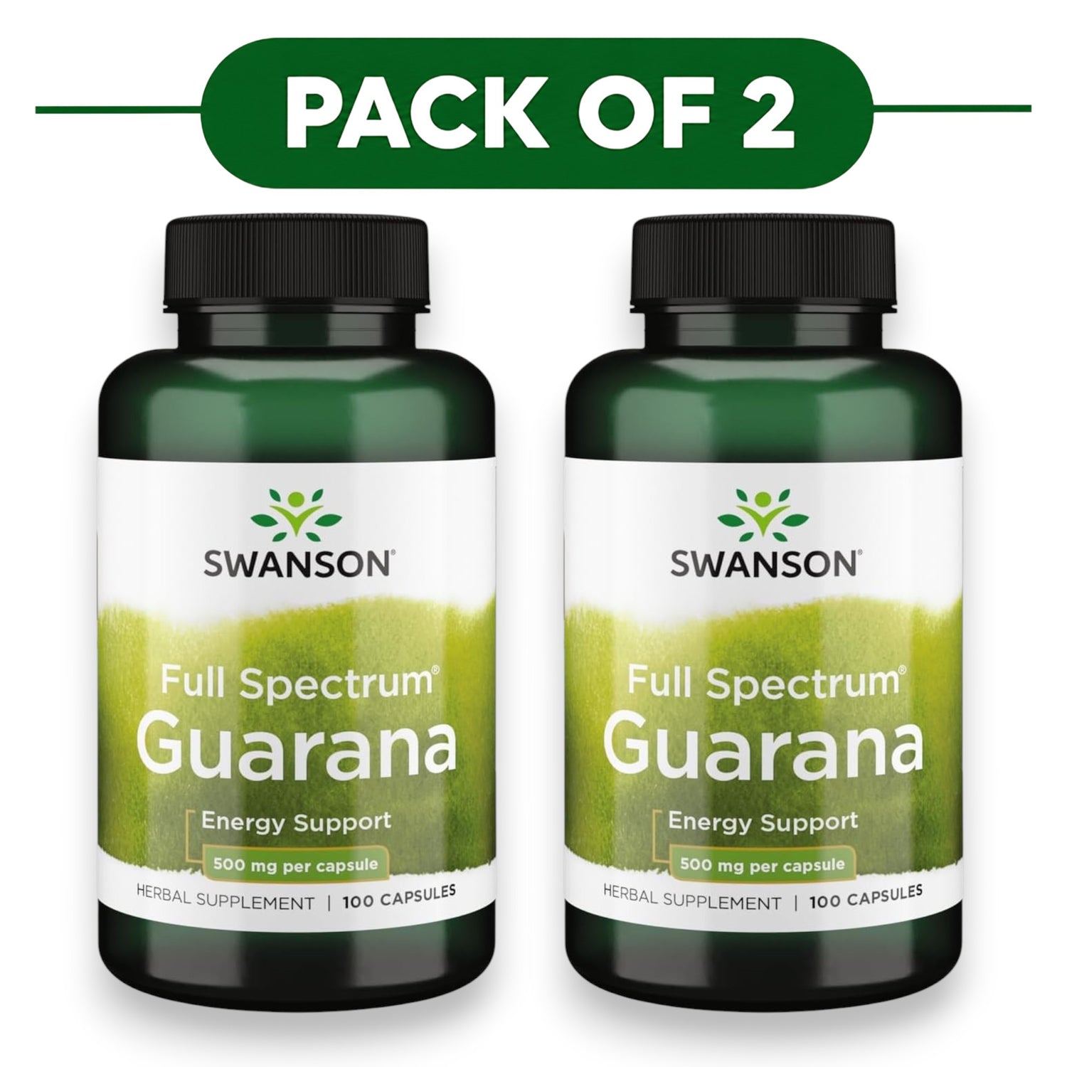 Swanson Full Spectrum Guarana 500mg 100 Capsules Pack of 2