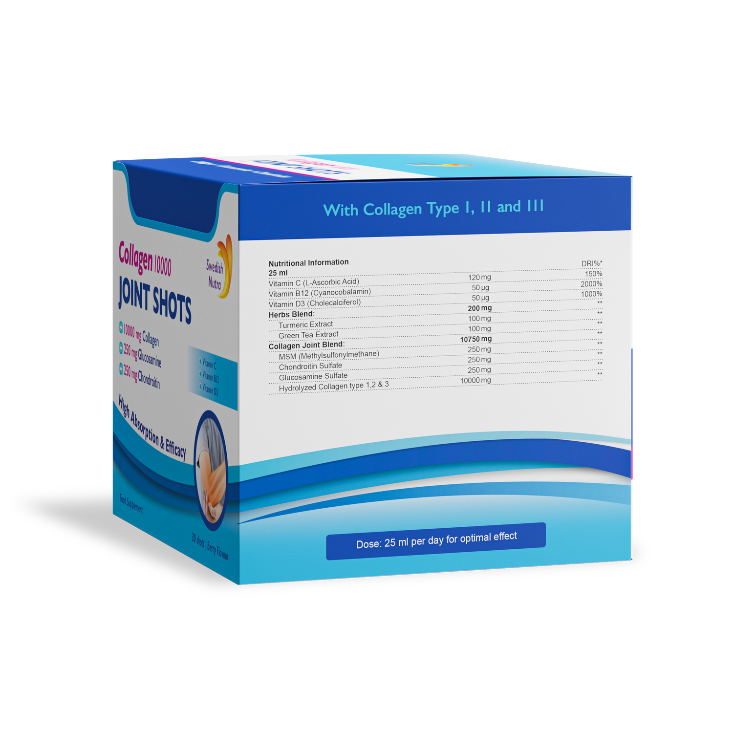 Swedish Nutra Joint Collagen Shots 10000mg Berry 30 x 25ml nutrition information