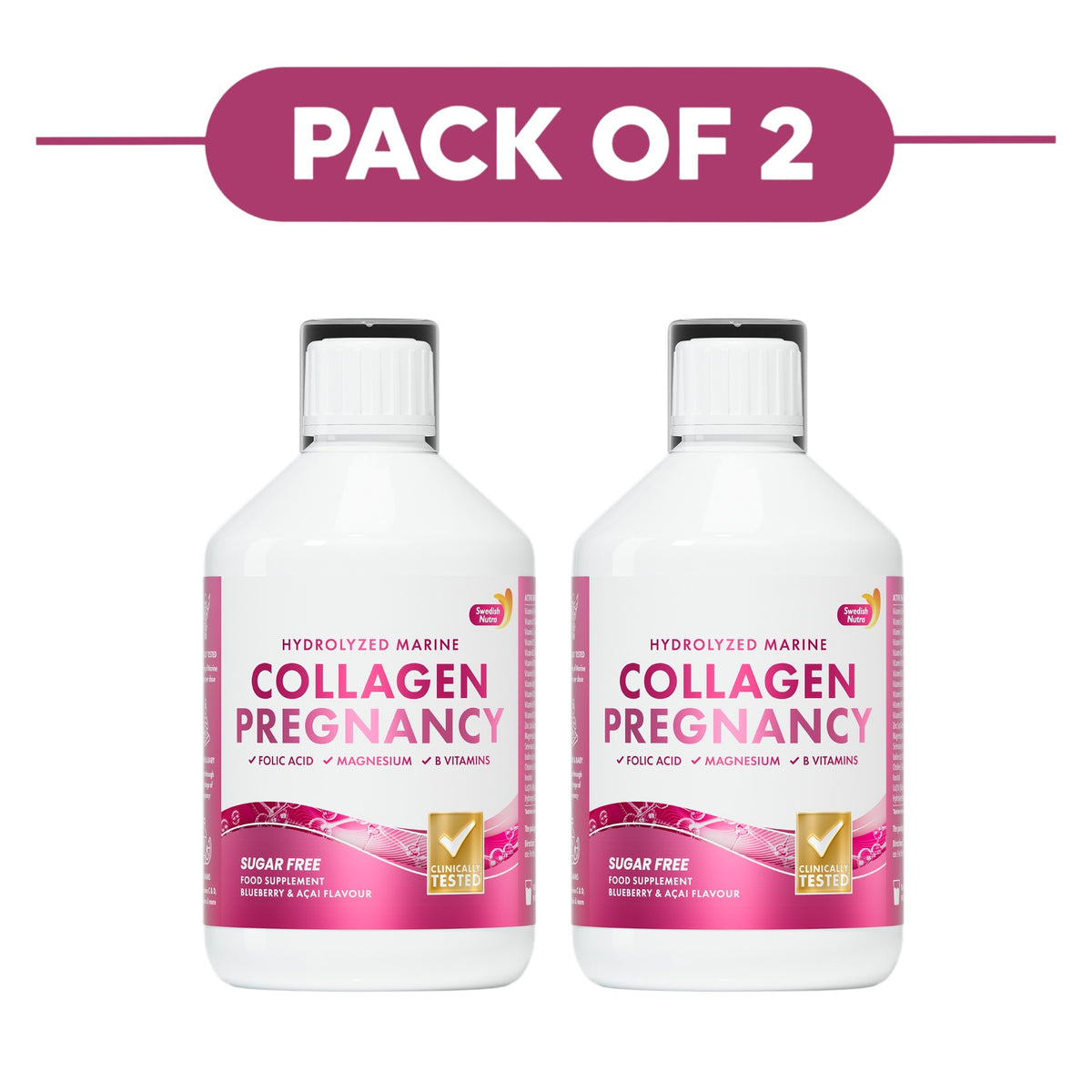 Swedish Nutra Collagen Pregnancy Blueberry & Acai 500ml Pack of 2