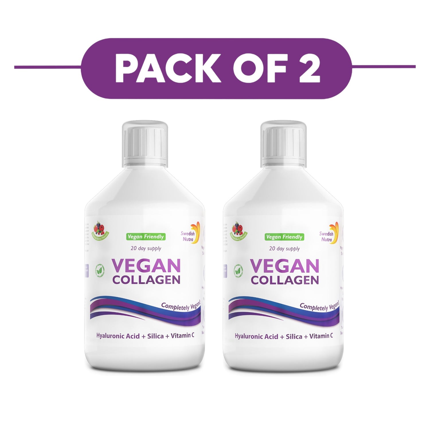 Swedish Nutra Vegan Collagen Liquid Berry 500ml Pack of 2
