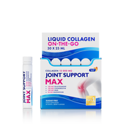 Box of Liquid Collagen On-The-Go and Joint Support Max supplement with a white background