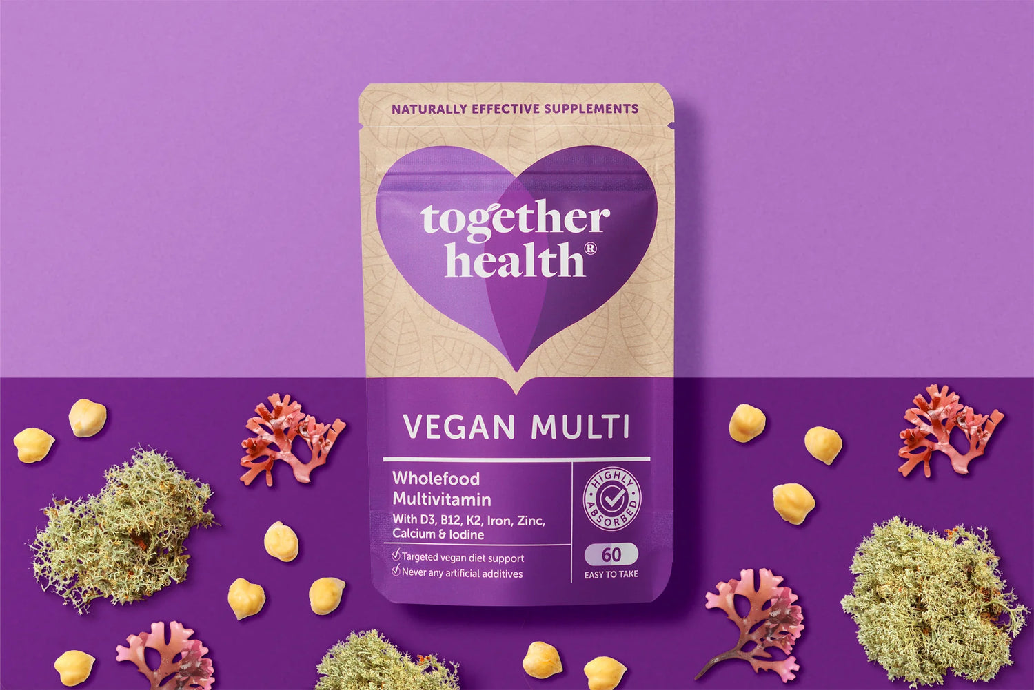 Multivitamines Végétaliennes Together Health avec B12, Fer, D3, K2 - 60 Capsules