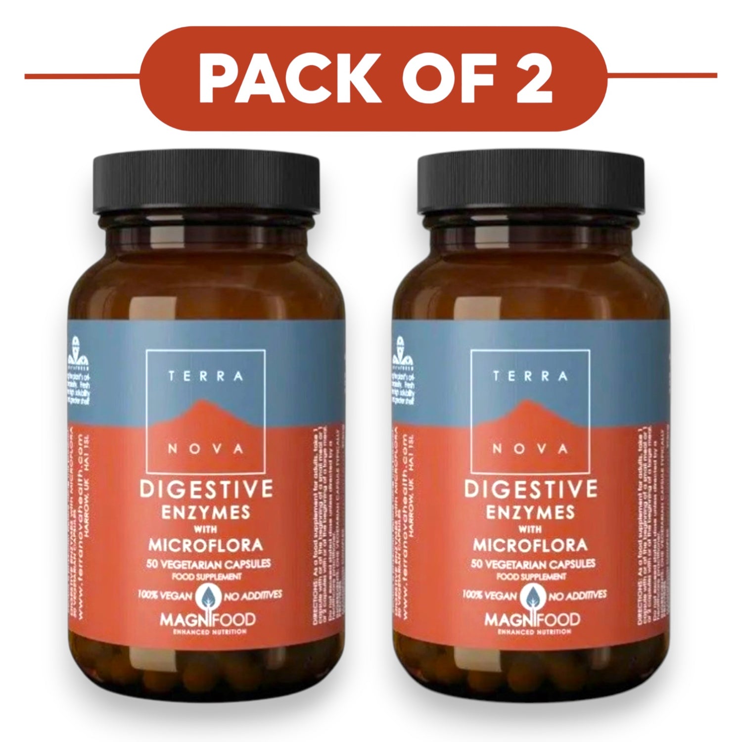 Terranova Digestive Enzymes with Microflora 50 Vegetarian Capsules Pack of 2