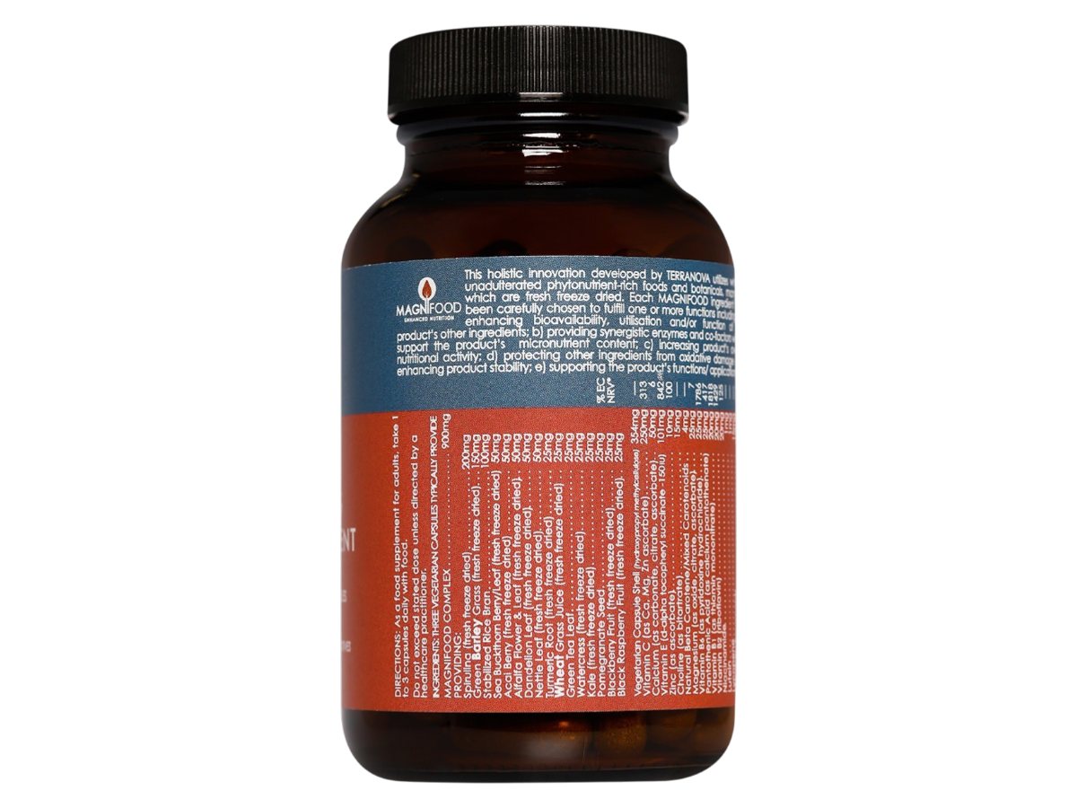 Supplement facts & ingredients image: Terranova Living Multinutrient Complex supplement facts ingredients vegan capsules 100 count