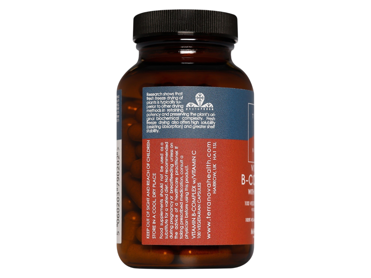 Back image: Terranova B-Complex with Vitamin C capsules bottle vegan 100 count