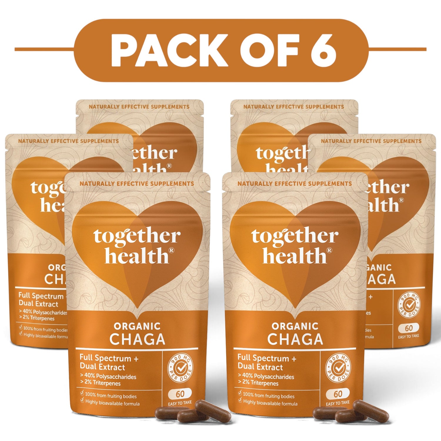Together Health Organic Chaga 900mg Dual Extract 60 Capsules Pack of 6