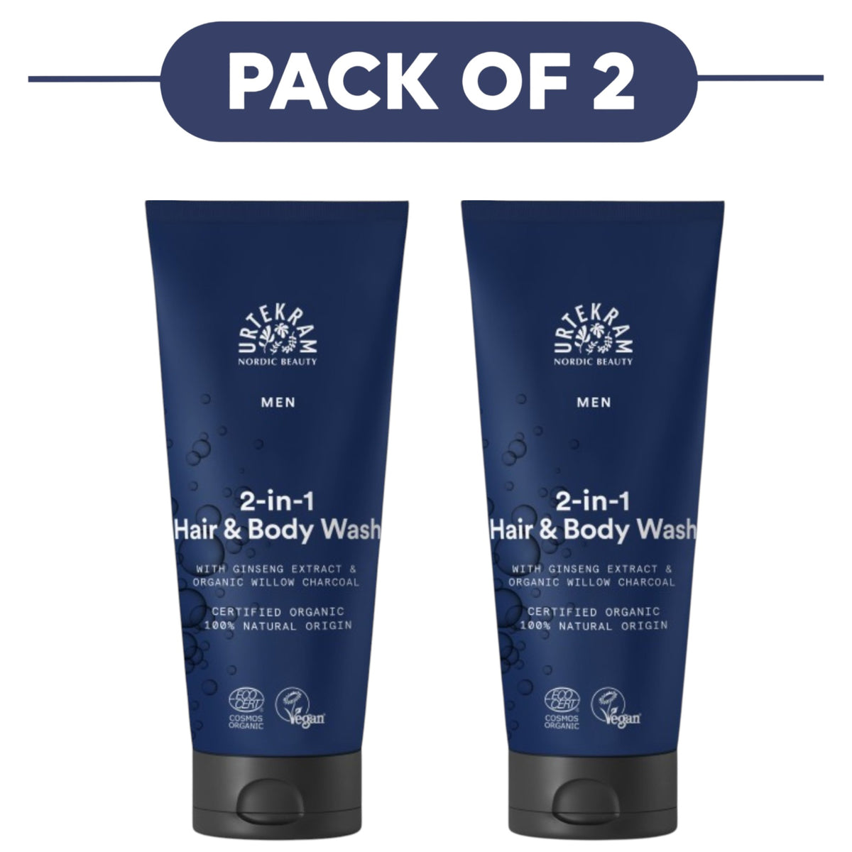Urtekram Men 2-in-1 Hair & Body Wash 200ml Pack of 2