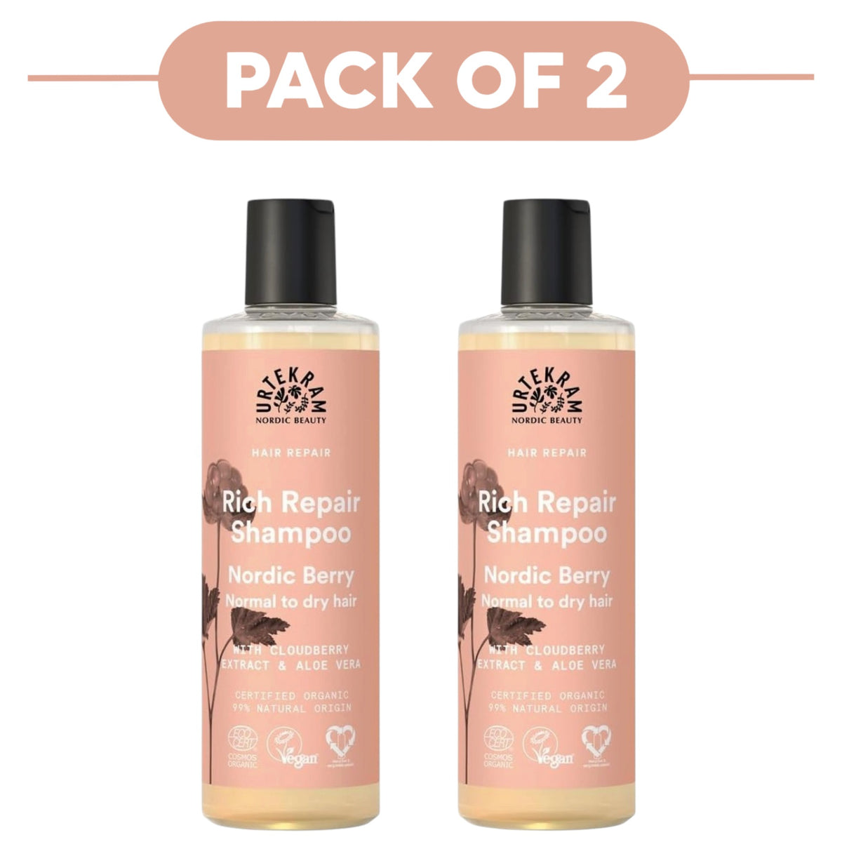 Urtekram Nordic Berry Rich Repair Shampoo 250ml Pack of 2