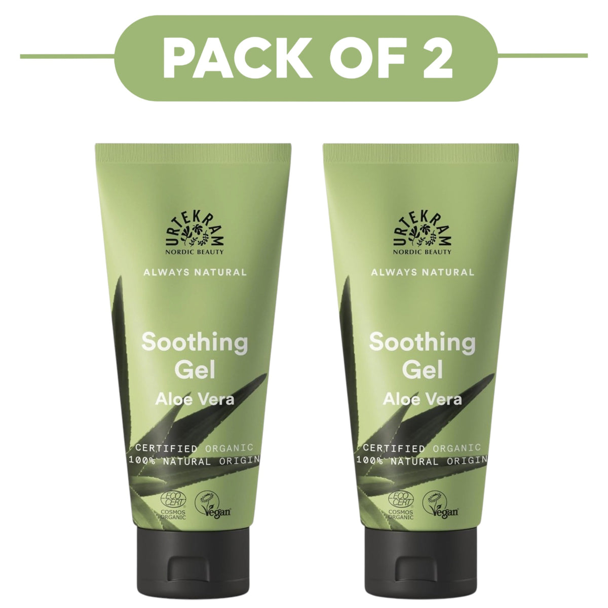 Urtekram Soothing Aloe Vera Gel with Hyaluronic Acid 100ml Pack of 2