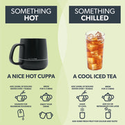 Tea brewing instructions for hot and iced tea on a green background