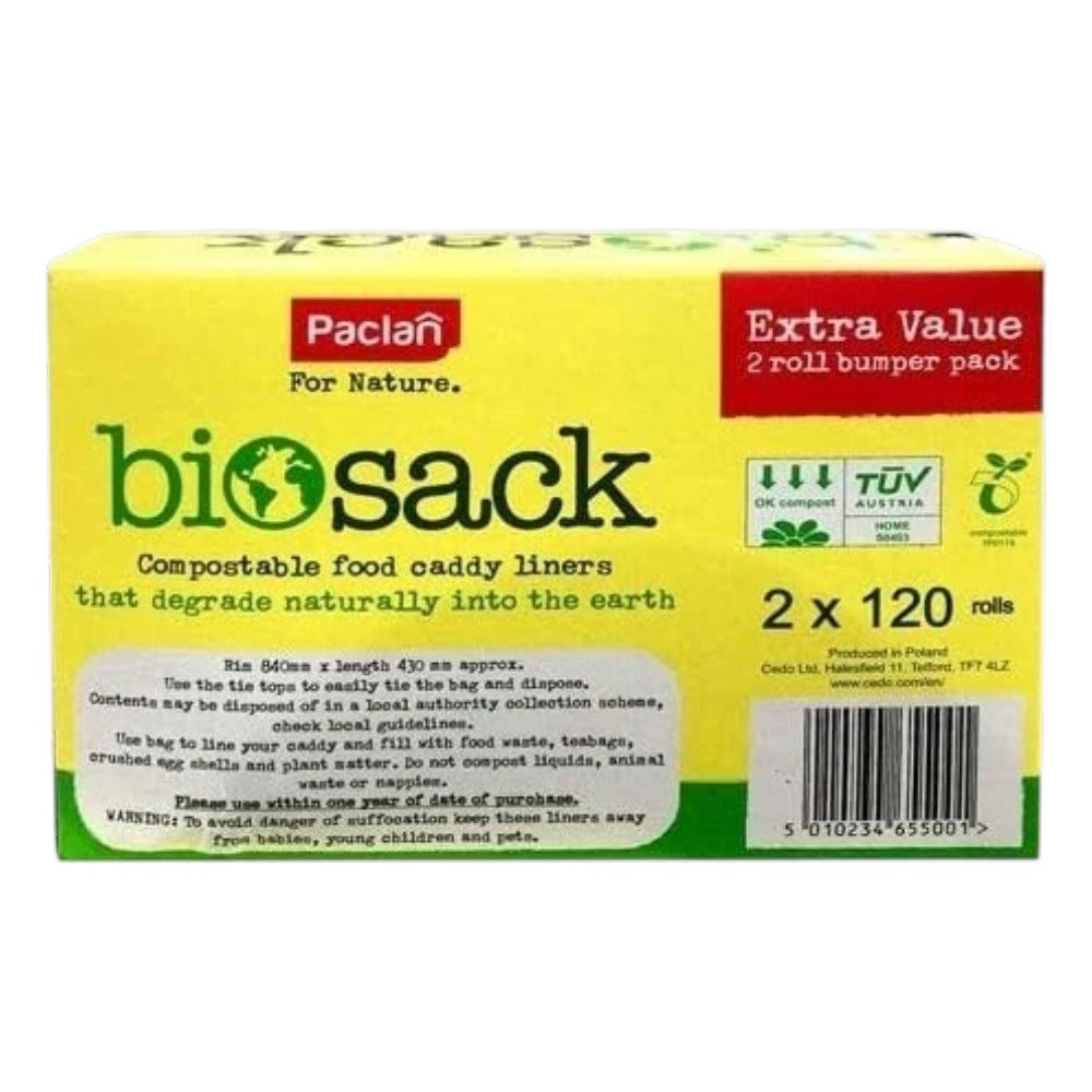 Paclan Biosack Compostable Food Caddy Liners 7L 240 liners bag pack barcode