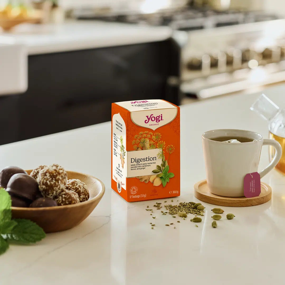 Yogi Tea Organic Digestion Herbal Tea brewing instructions 17 teabags