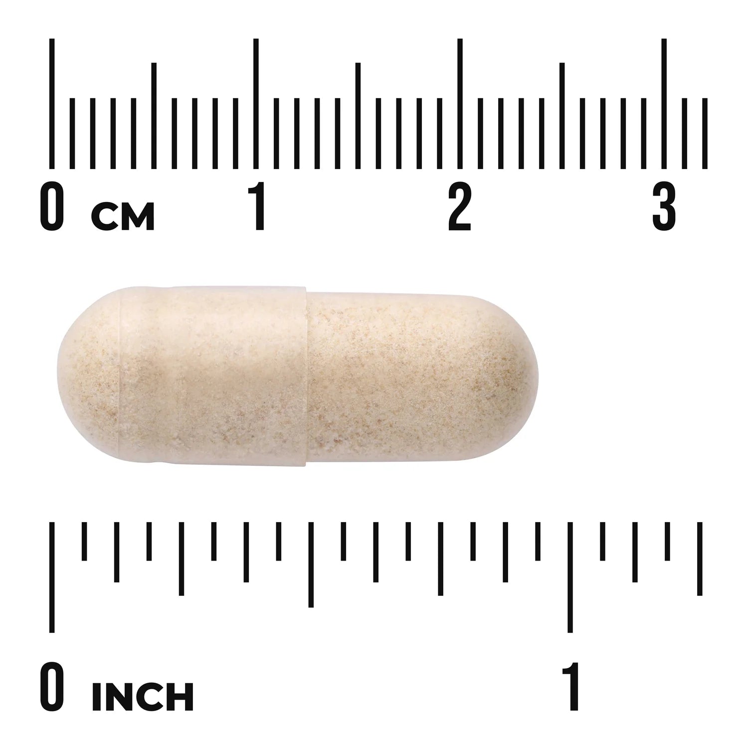Swanson Prostate Essentials 90 Vegan Capsules Mineral & Herb Blend capsule size comparison with measurement scale