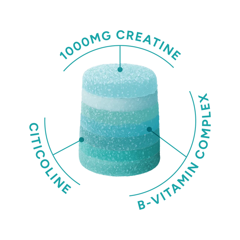 Nourished Creatine Mind Green Apple flavoured gummy stacks pouch 660g 120 stacks supplement facts