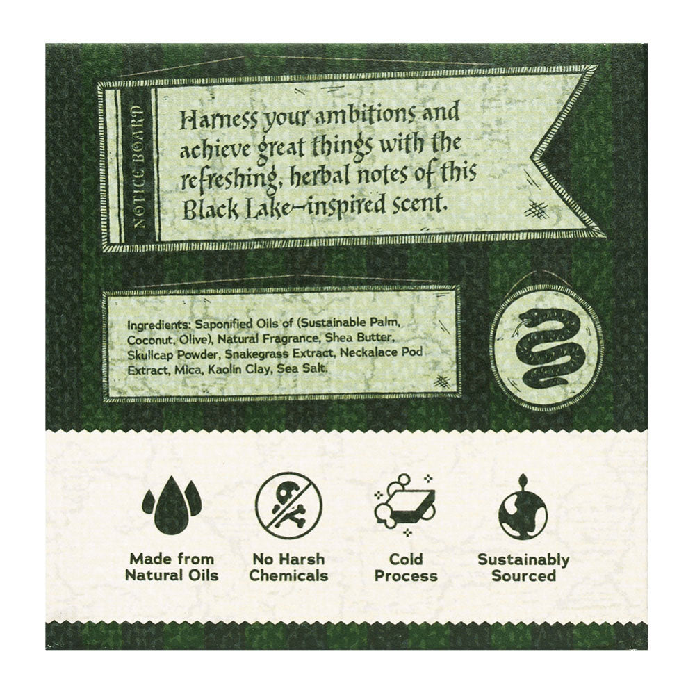Dr. Squatch x Harry Potter Slytherin Suds of the Sly Bar Soap in green-themed packaging.