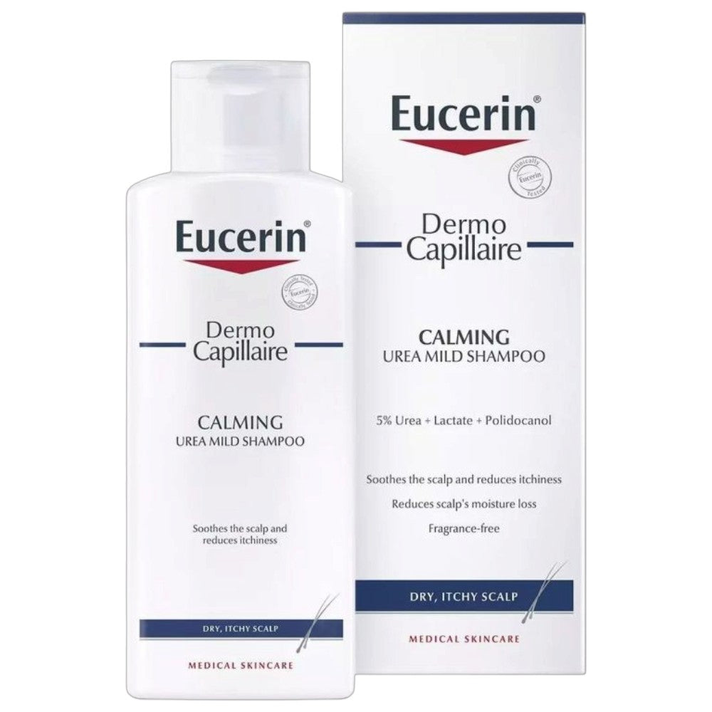 Eucerin DermoCapillaire Calming Urea Mild Shampoo fragrance-free 250ml bottle front packaging