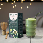 Lifestyle Image: Saboreatey Café Guilis ceremonial matcha green tea powder 200g prepared matcha tea bowl lifestyle
