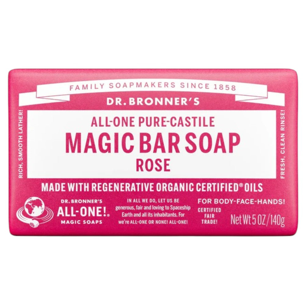 Dr. Bronner's Pure-Castile Magic Bar Soap Rose 140g paper-wrapped soap bar