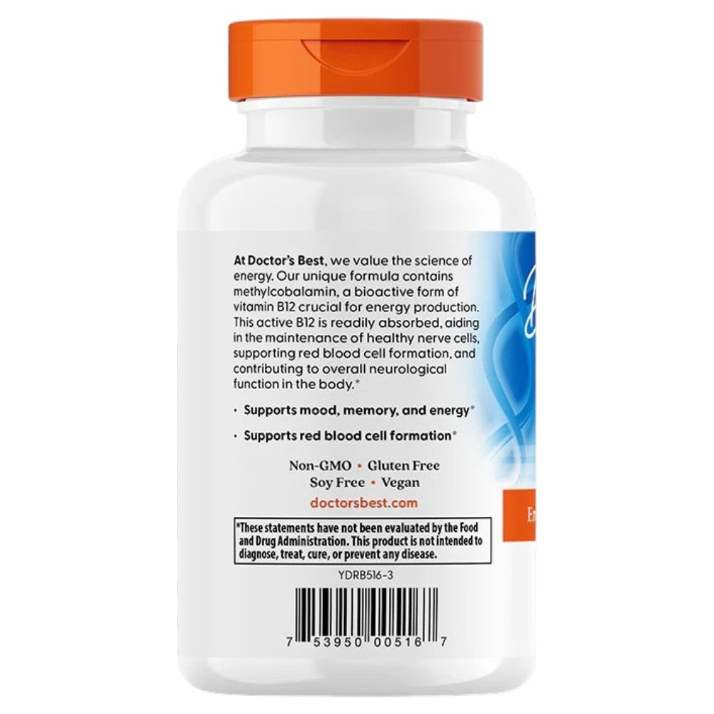 Doctor's Best Fully Active Vitamin B12, bottle packaging, unflavoured, 1500mcg, 180 veggie capsules, barcode