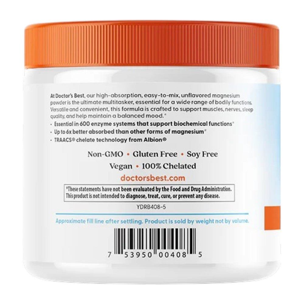 Doctor's Best High Absorption Magnesium Lysinate Glycinate Powder, tub packaging, unflavoured, 200mg, 200g, barcode