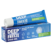 Deep Freeze Cold Gel 35g tube & box, blue and white packaging, on white background.