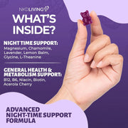 NKD Living Kids Night-Time Gummies Raspberry flavoured gummy pouch 60 gummies supplement facts and ingredients