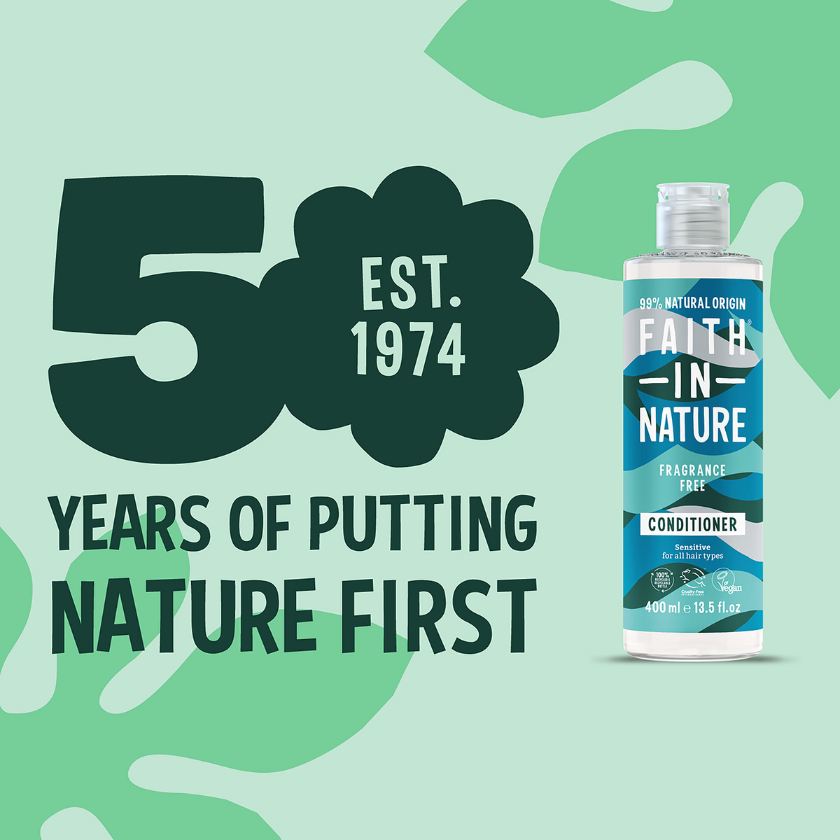 Faith In Nature Fragrance Free Sensitive Conditioner, bottle packaging, fragrance free, 400ml, hair care