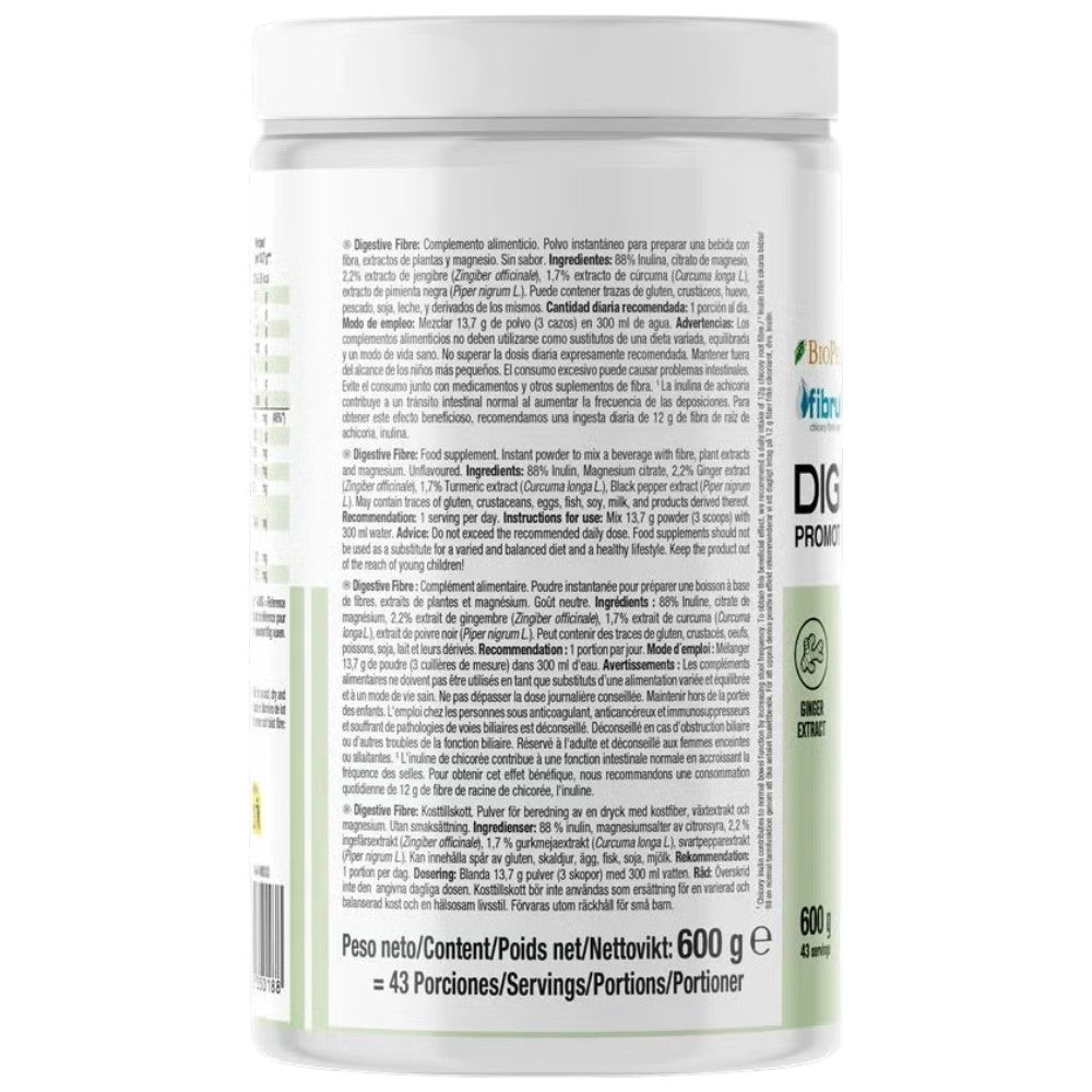 Weider Digestive Fibre Powder Unflavoured resealable pouch 600g supplement facts and ingredients