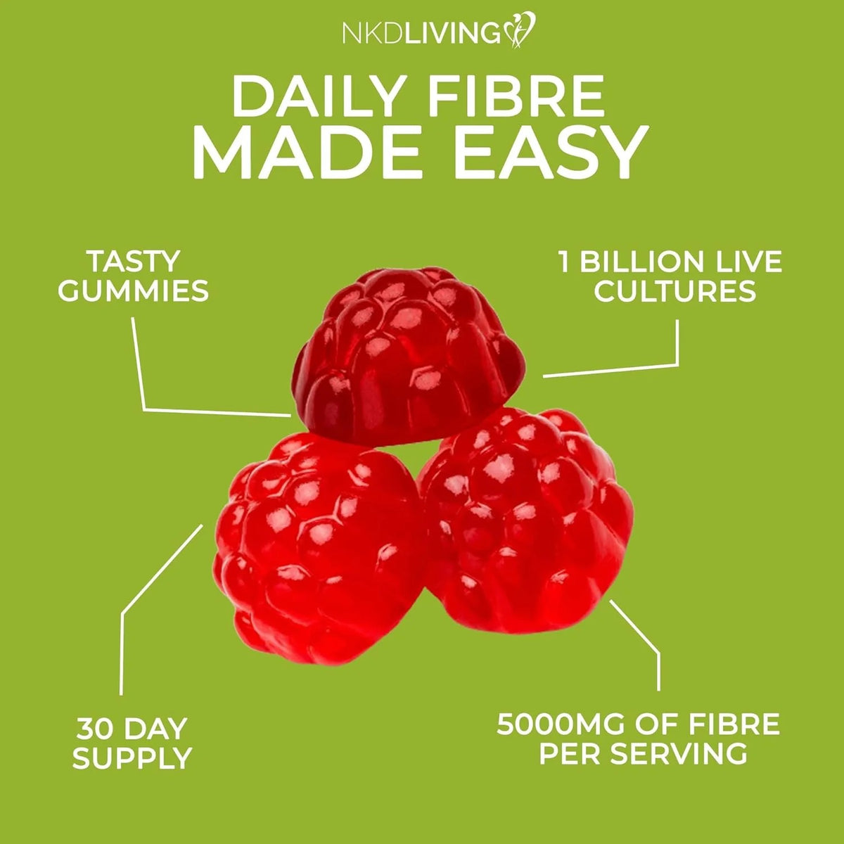 NKD Living Inulin Fibre Gummies Mixed Berry resealable pouch 60 gummies supplement facts and ingredients