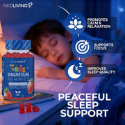 NKD Living Kids Night-Time Gummies Raspberry flavoured gummy pouch 60 gummies supplement facts and ingredients