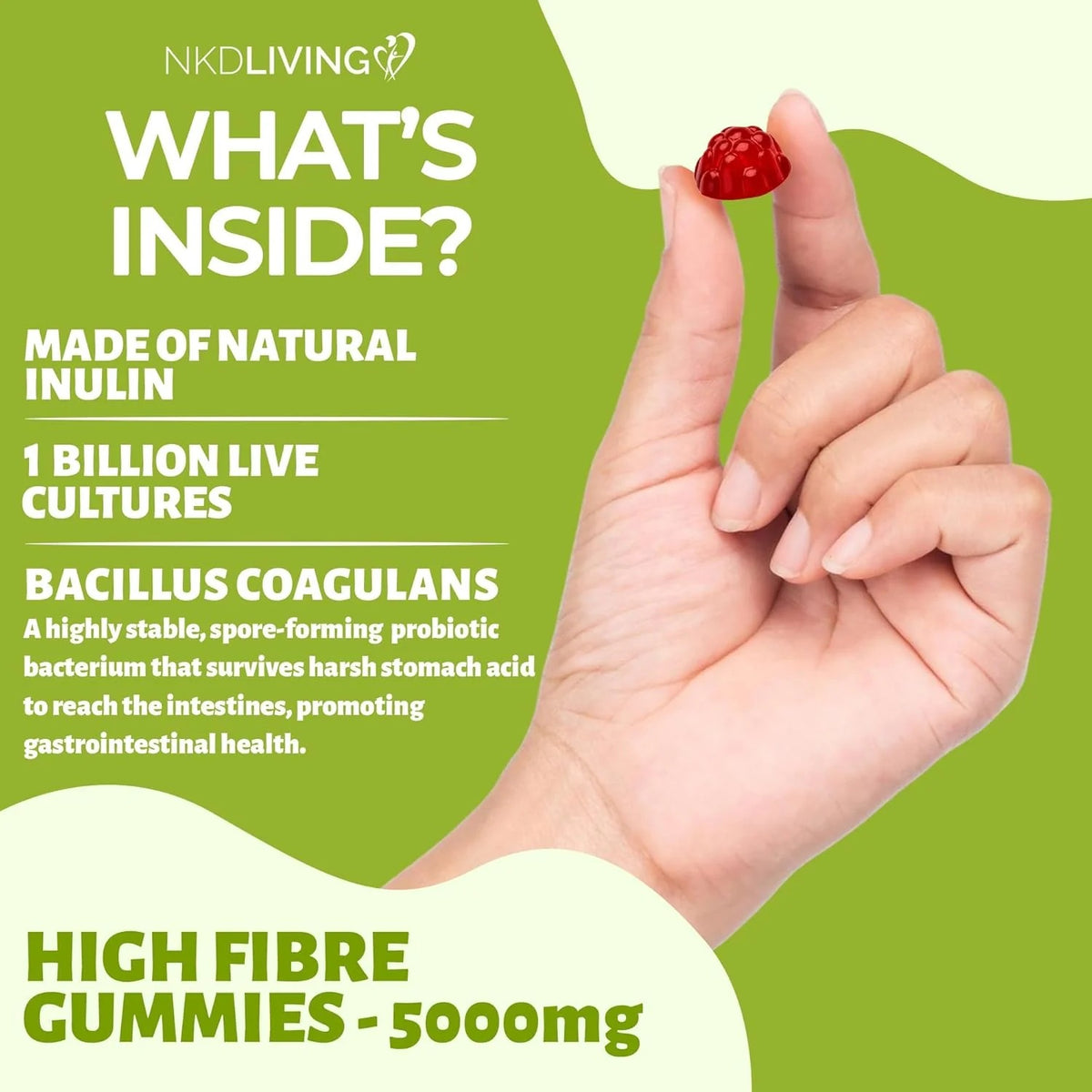 NKD Living Inulin Fibre Gummies Mixed Berry resealable pouch 60 gummies lifestyle use