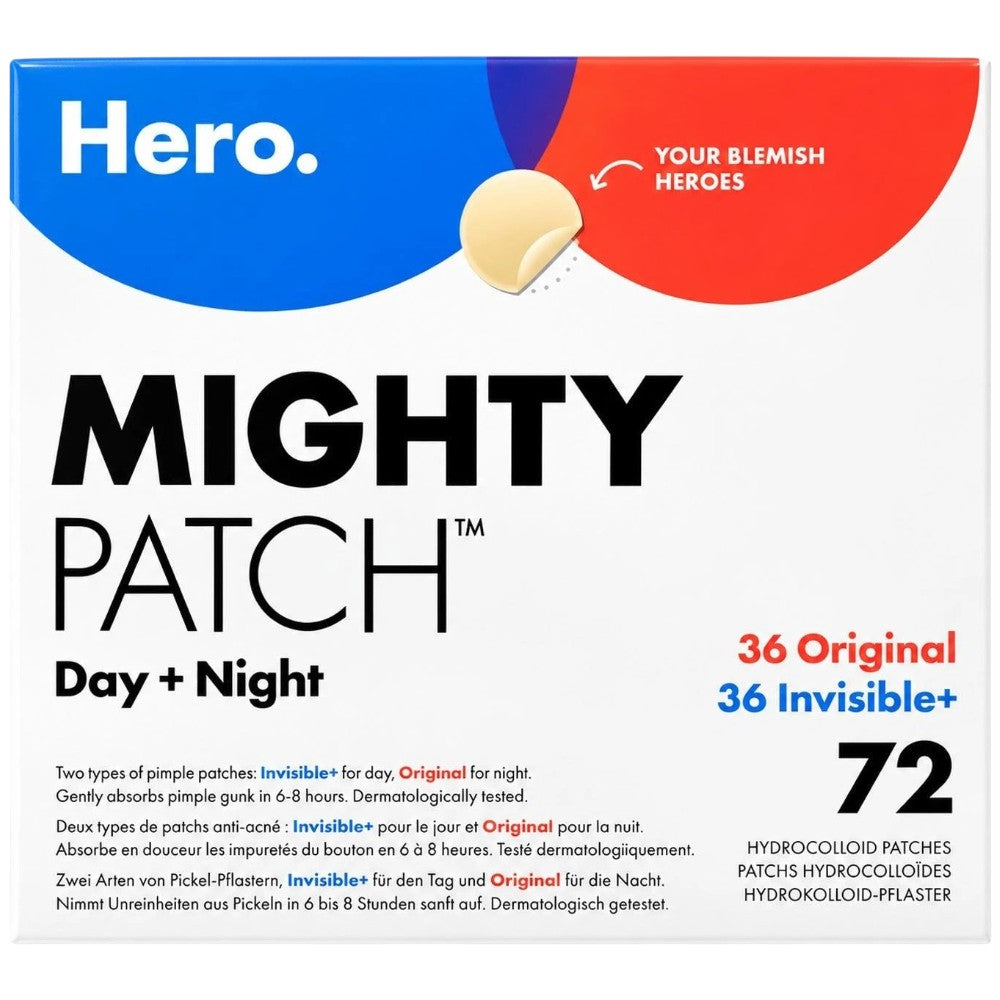 Hero Mighty Patch Day and Night hydrocolloid spot patches 72 count front packaging