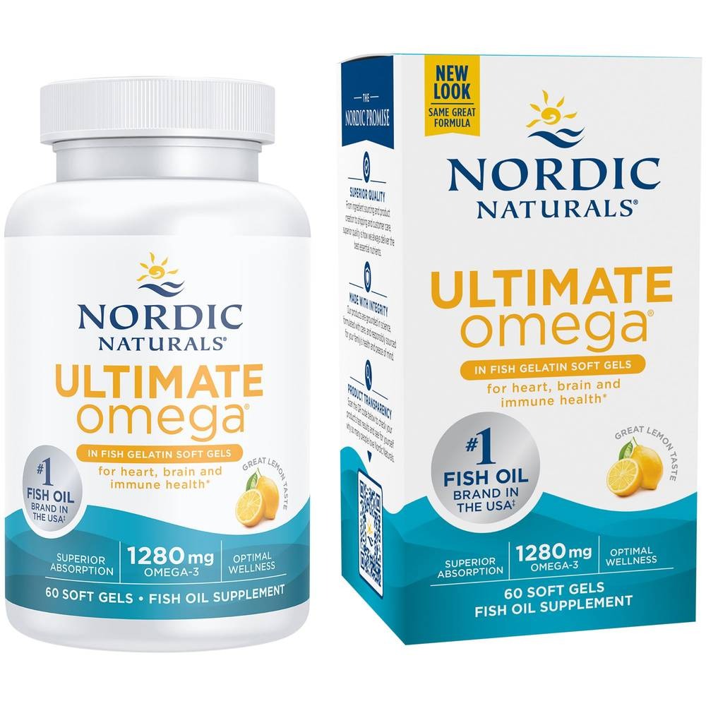Nordic Naturals Ultimate Omega Fish Gelatin 1280mg 60 Soft Gels Pack of 2