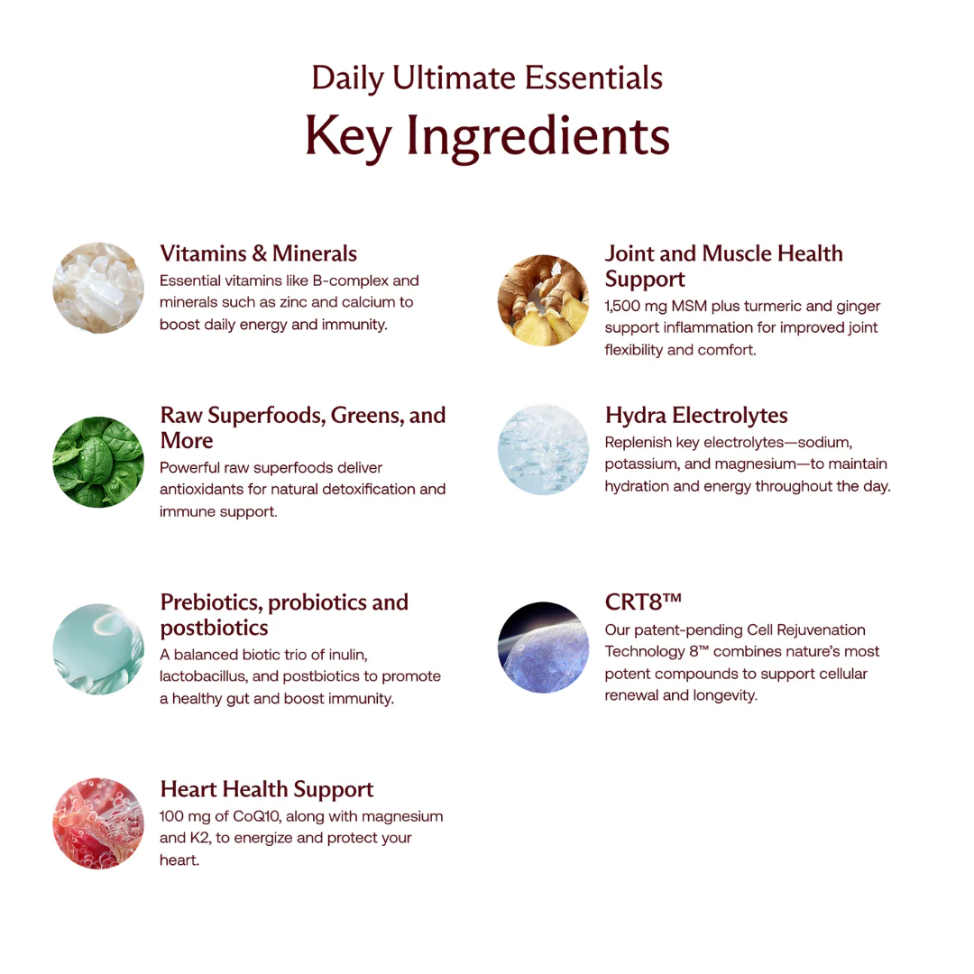 IM8 Daily Ultimate Essentials supplement facts and ingredients label 30 sachets