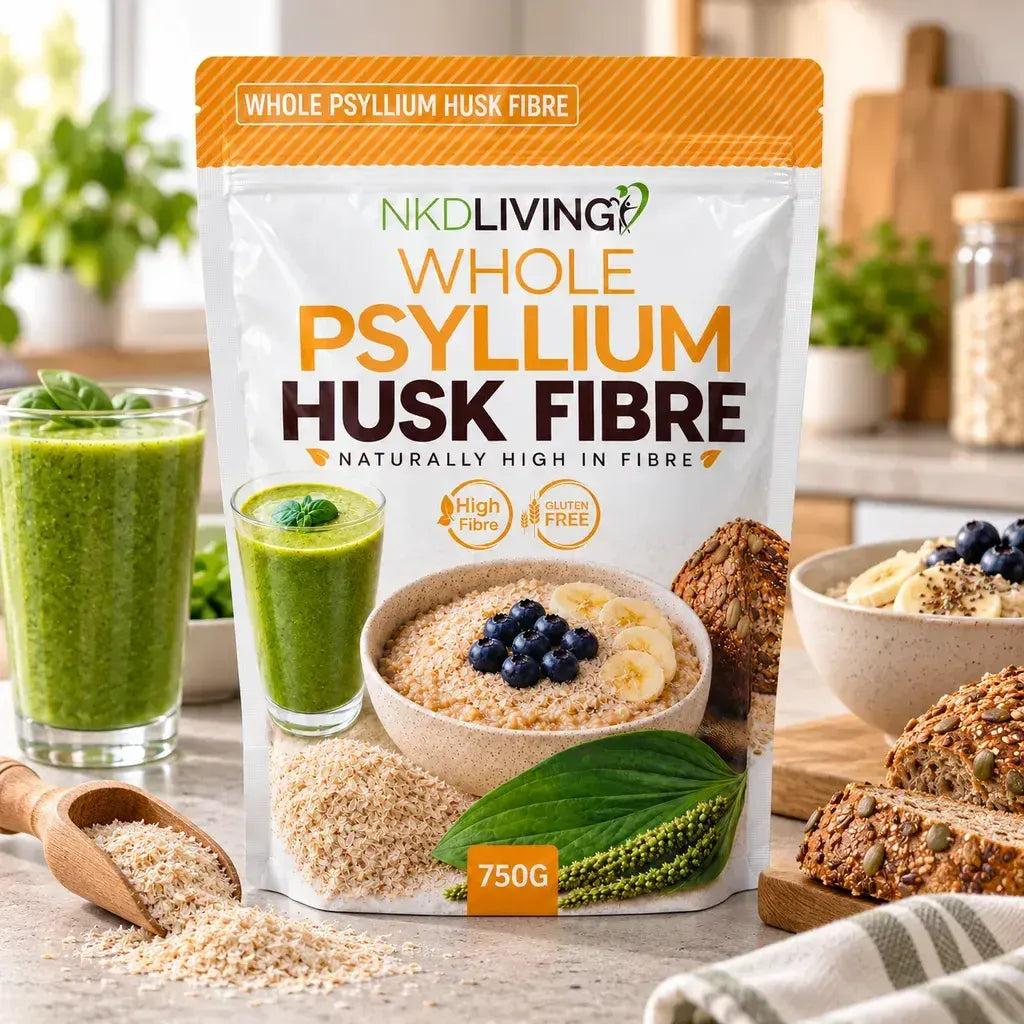 NKD Living Whole Psyllium Husk Fibre resealable pouch 750g vegan lifestyle use