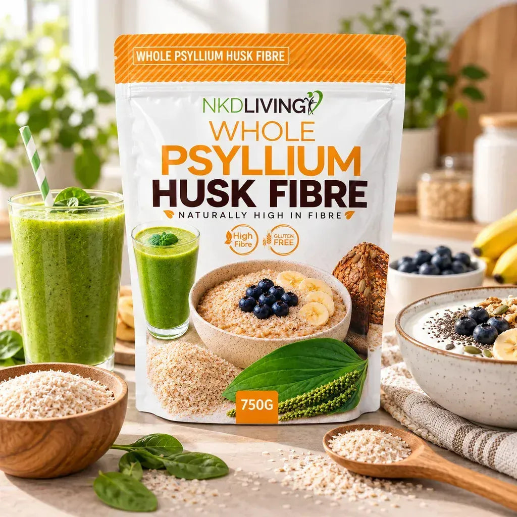 NKD Living Whole Psyllium Husk Fibre resealable pouch 750g vegan lifestyle use