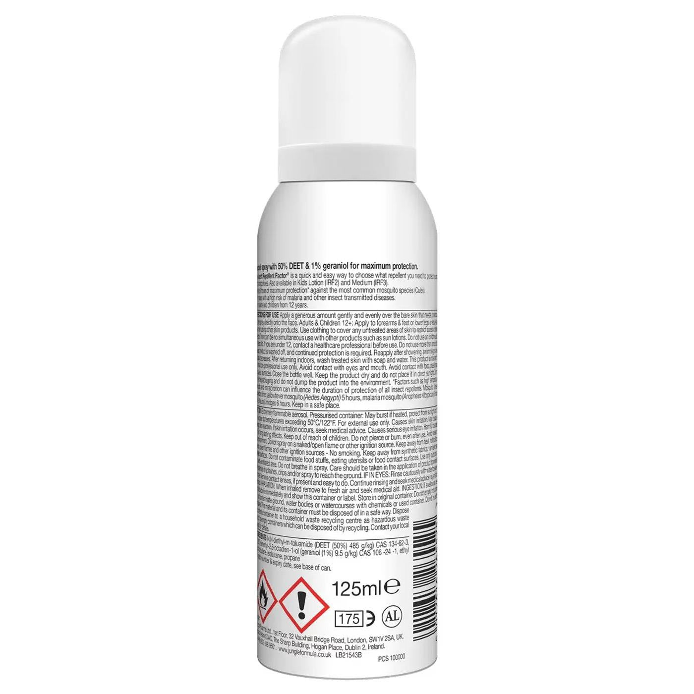 Jungle Formula insect repellent spray 125ml ingredients label aerosol and pump bottles pack