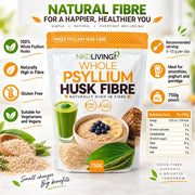 NKD Living Whole Psyllium Husk Fibre resealable pouch 750g supplement facts and ingredients