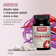 How to Use Image: Jarrow Formulas methyl b12 5000mcg methyl folate 800mcg chewable tablets 60 count usage instructions