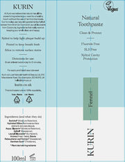 Kurin Fluoride Free Natural Fennel Toothpaste 100ml ingredients and how to use
