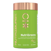 Nutriburst NutriGreens Gummies bottle, apple flavour, 60 count superfood supplement.