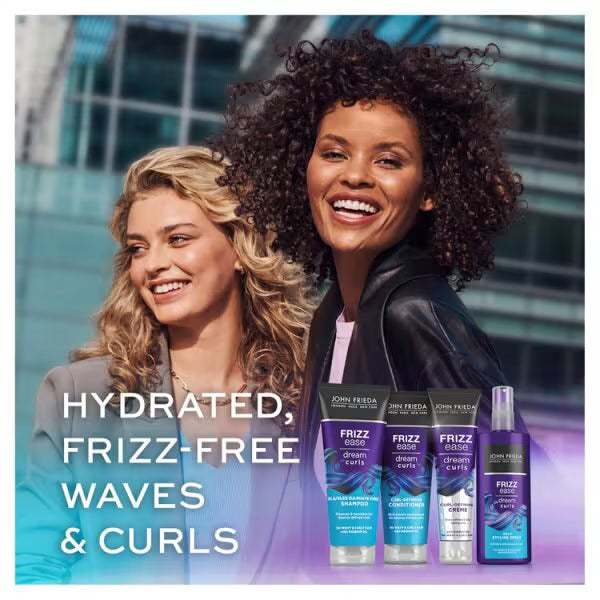 John Frieda Frizz Ease Dream Curls rosehip oil no flavour sulphate-free shampoo 75ml tube lifestyle use image