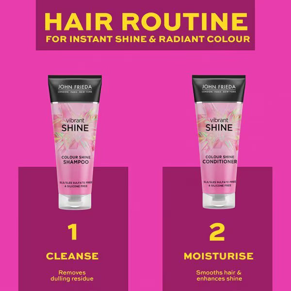 John Frieda Vibrant Shine Colour Shine Conditioner rose hip argan oil 250ml tube lifestyle routine