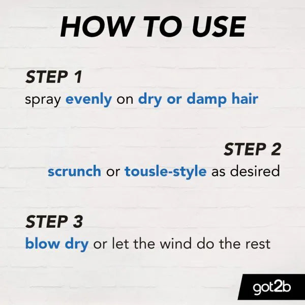 got2b Beach Matt Texturising Salt Spray bottle 200ml usage instructions and styling guide
