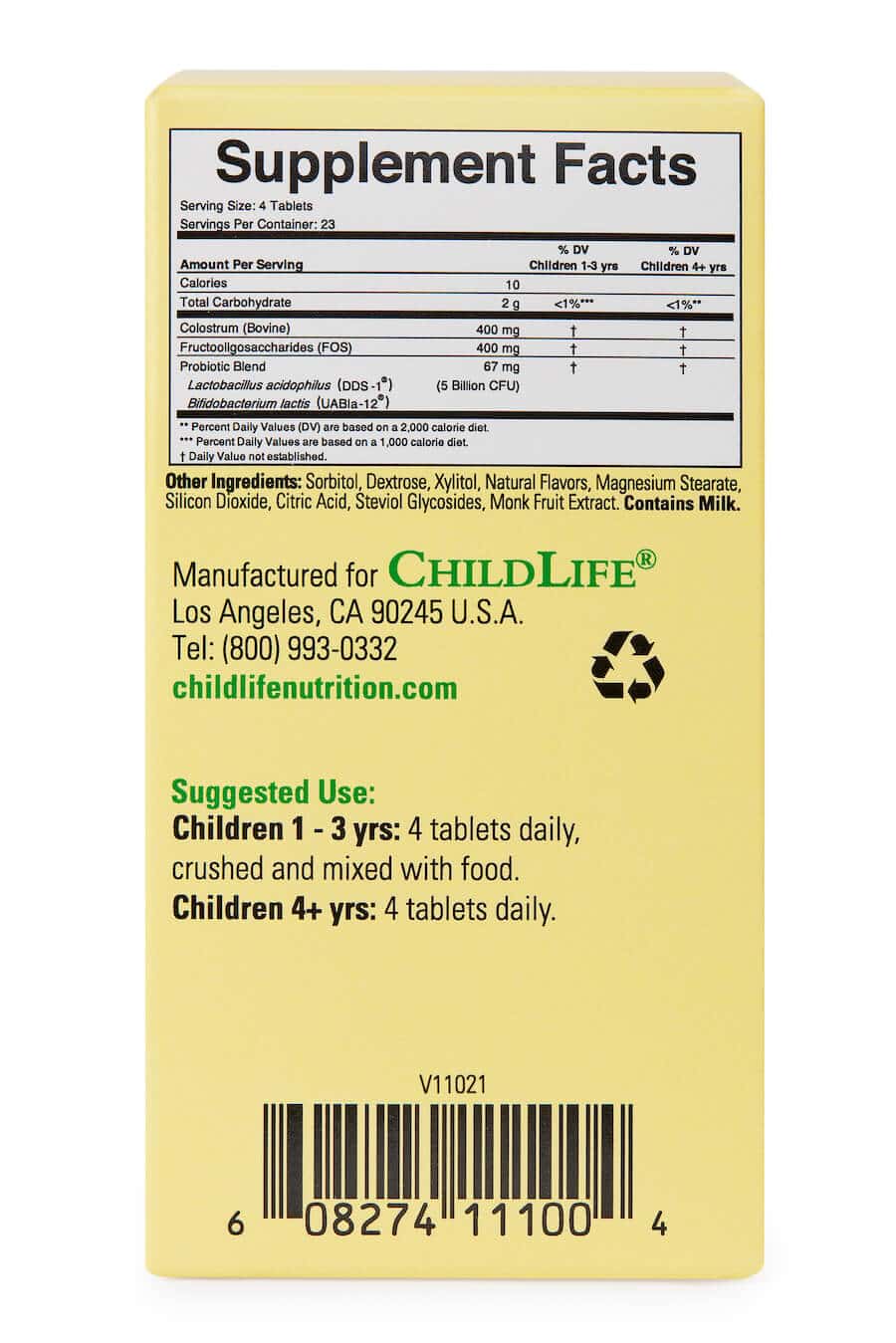ChildLife Essentials ChildBiotics chewable probiotics barcode packaging 92 tablets