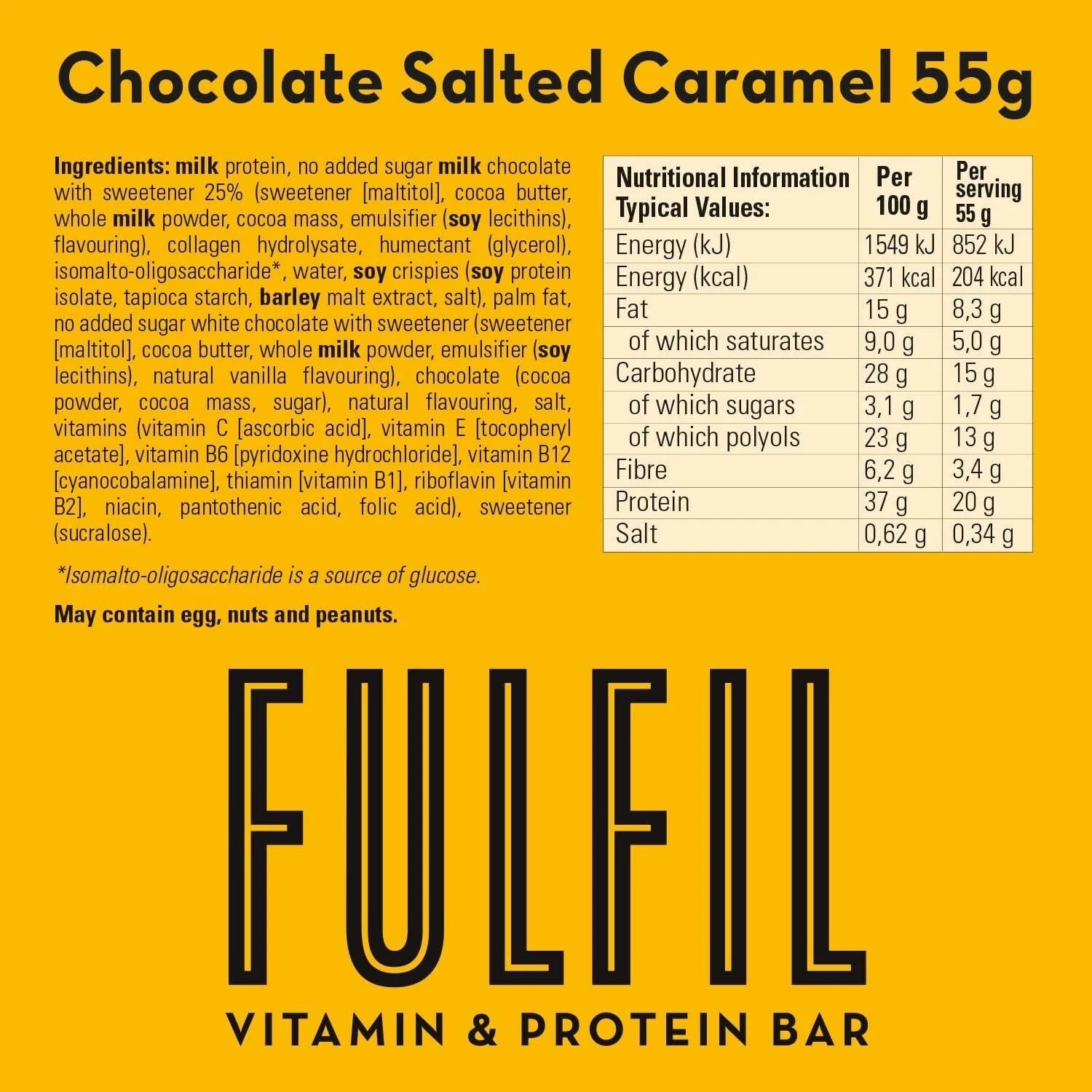 Fulfil Chocolate Salted Caramel protein bar nutrition and ingredients 15 x 55g