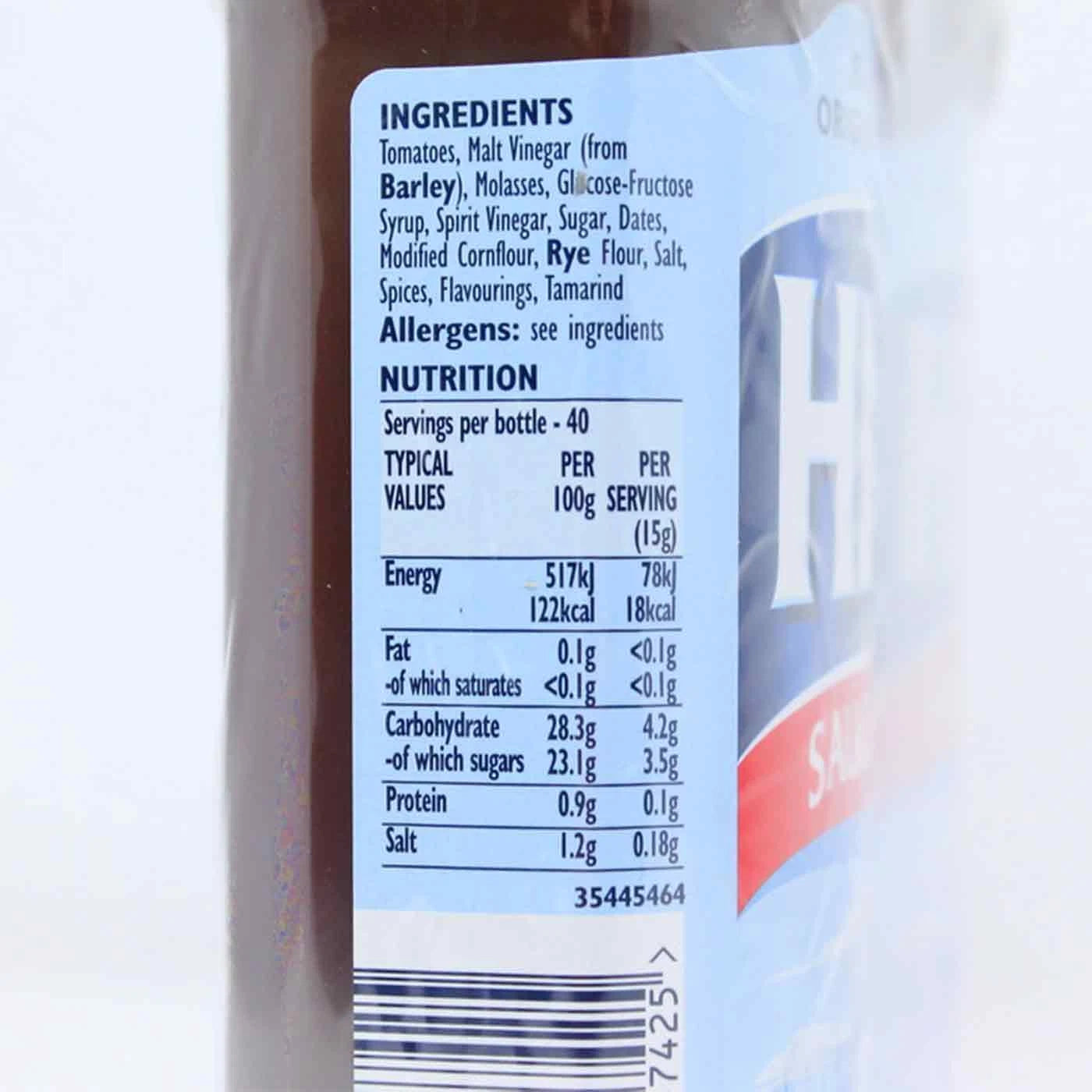 HP Brown Sauce ingredients, nutrition value & barcode on twin pack squeezy bottles 2 x 600g